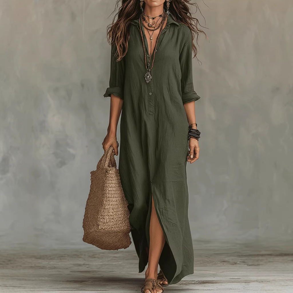 Women's Long Sleeve Maxi Dress Casual A-Line Side Slit Beach Dress – AdriaPulse" eklendi