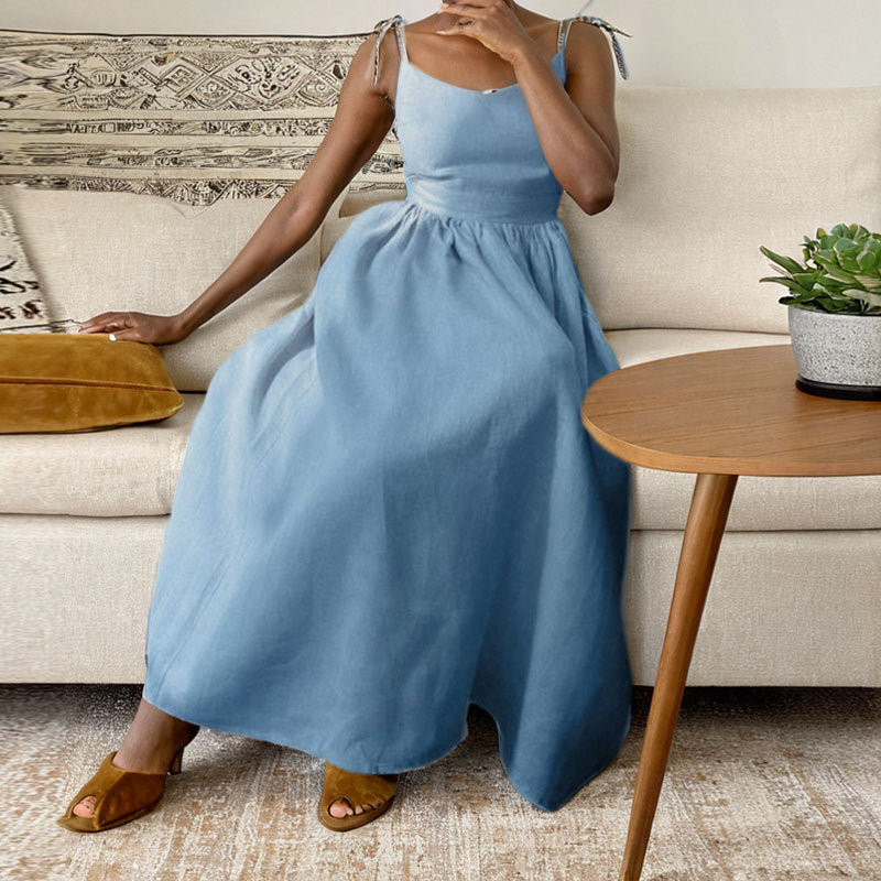 V-Neck Backless Split Maxi Dress – Women's High-Waist Sleeveless Summer Dress