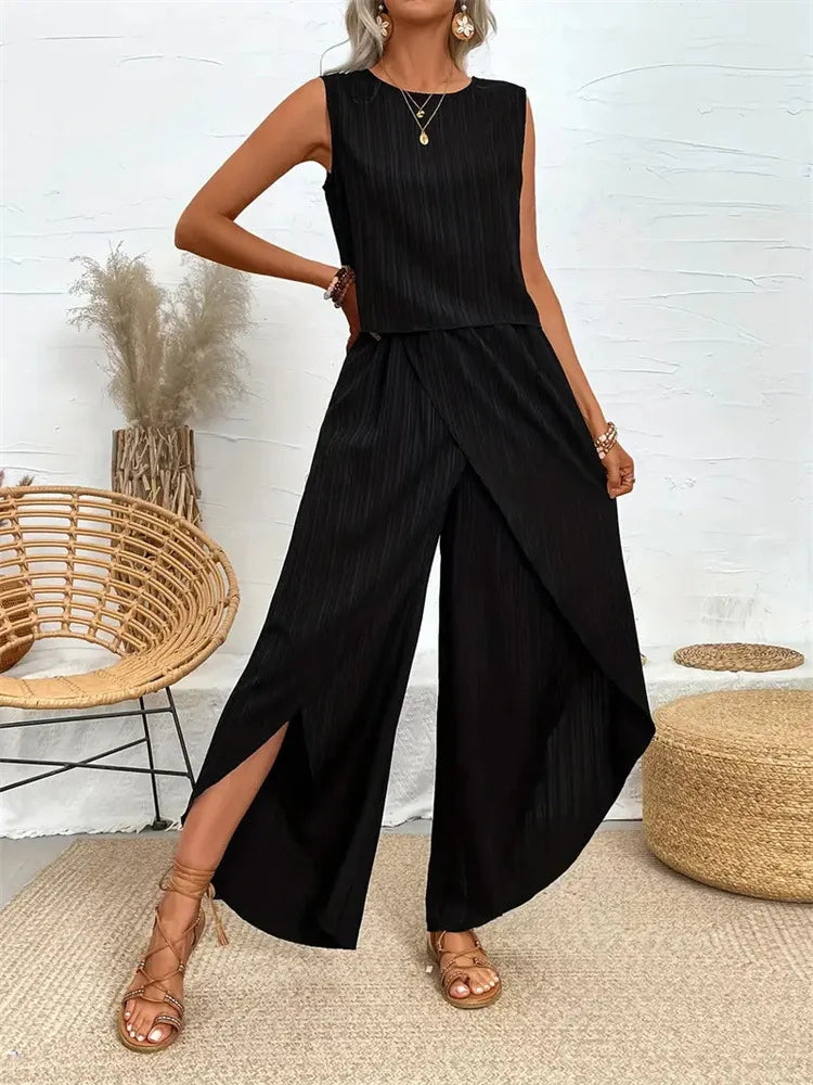 Modisches Set Entspannt Oversized Bequemes Set Ärmelloses Rundhals-T-Shirt-Set Sommer-Fertiges Leichtes Freizeit-Ensemble