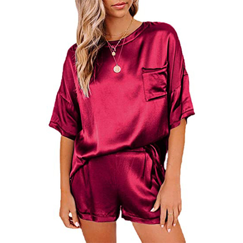 Silk Short Sleeve Pajama Set | Soft Loungewear Top & Shorts – Women
