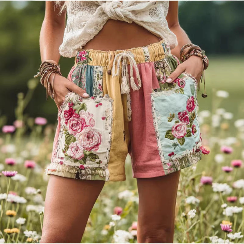 Retro Floral Print Loose-Fit Women Shorts 18 Colors Plus Size AdriaPulse