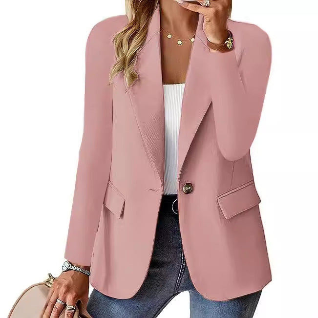 Blazer Décontracté Femme Manches Longues Couleur Unie Cardigan Décontracté Petite Veste de Costume Pour Femme Élégante Vêtement d'Extérieur de Bureau