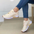 Women's Casual Lace-Up Flat Sneakers Sequin Colorblock Apricot – AdriaPulse"