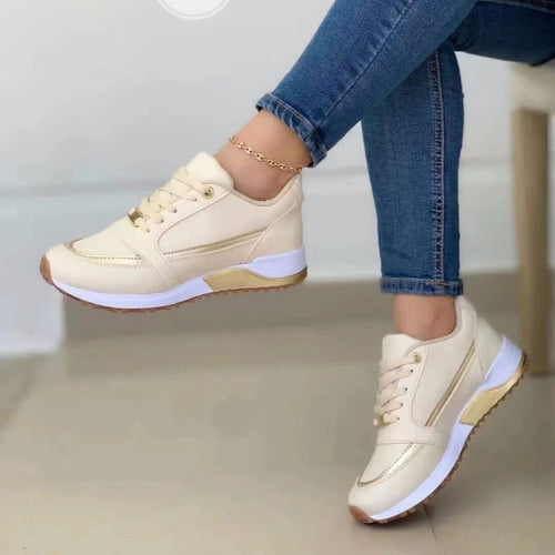 Women's Casual Lace-Up Flat Sneakers Sequin Colorblock Apricot – AdriaPulse"
