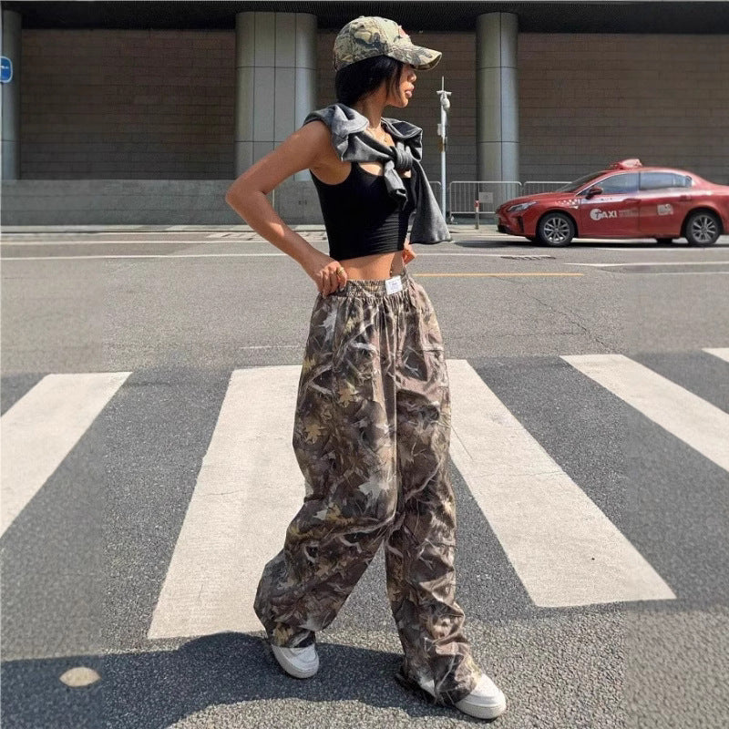 Schlankmachende Freizeithose Hip Hop Retro Street Multi-Pocket Camouflage Cargo-Hose für Damen Y2k Hip-Hop Cargo Grunge Baggy Hose