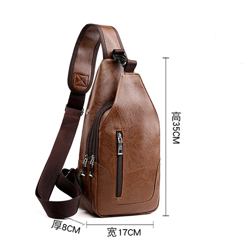 Men's Leather Crossbody Messenger Bag – Vintage Chest Sling Bag for Business & Casual