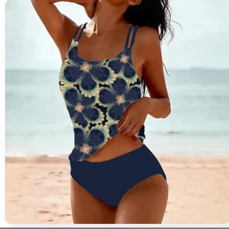 Vintage High Waist Two-Piece Swimsuit Retro Print Conservative Bikini – AdriaPulse
