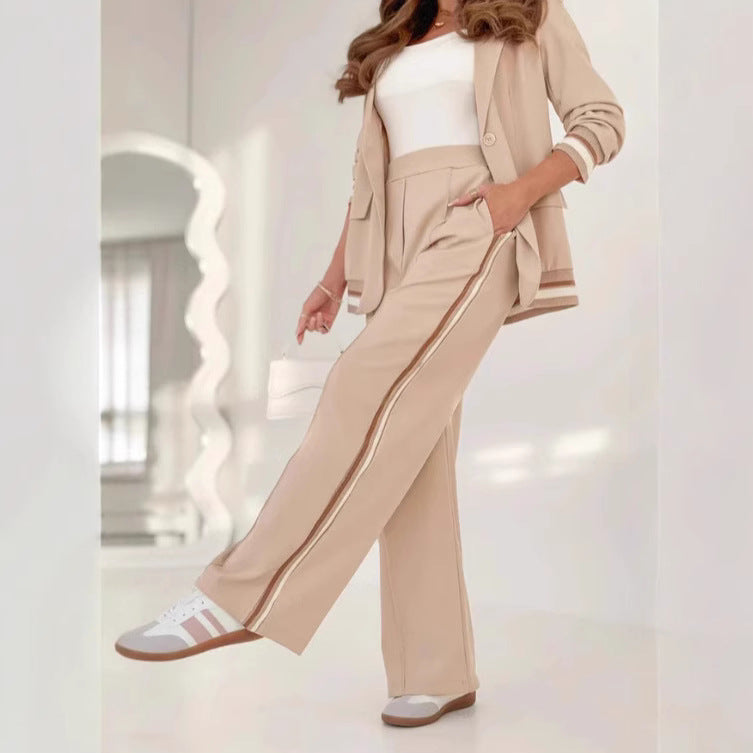 Damen Revers Blazer & Hose mit weitem Bein und hoher Taille Bürostil-Set