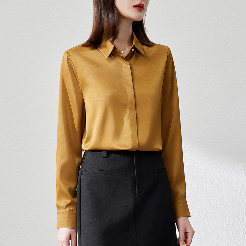 Women's Satin Long Sleeve Button Shirt – Elegant OL Business Blouse