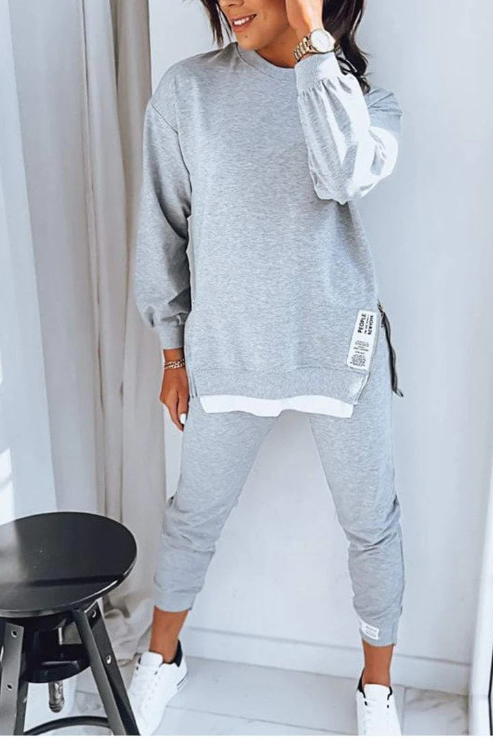 Women's Two Piece Sports Suit – Slit Sweatshirt & Slim Sweatpants Set