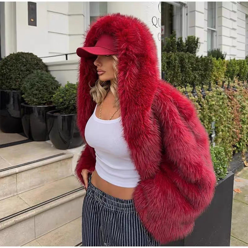 Manteau tendance dégradé en fausse fourrure pour femme – Automne-Hiver