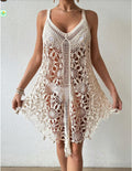 Women's Crochet Hollow-Out Beach Cover-Up Dress White – AdriaPulse

