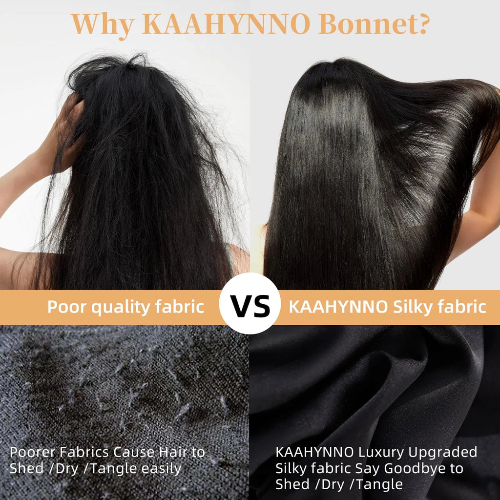 Schlafhaube aus Seide für Damen, Schlafhaube aus Satin für gewelltes lockiges Naturhaar, Damen und Herren – Schwarz