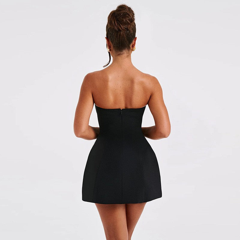 Damen Trägerloses Rückenfreies Mini-Trägerkleid – Eng Anliegendes A-Linien Clubwear