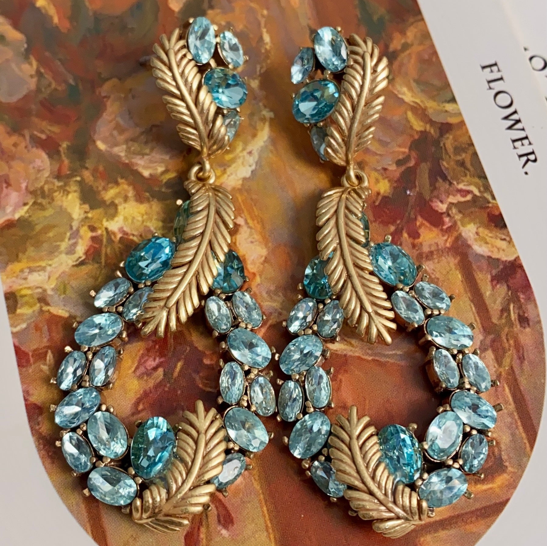 Rhinestone Feather Earrings – French Retro Copper Ear Studs for Women