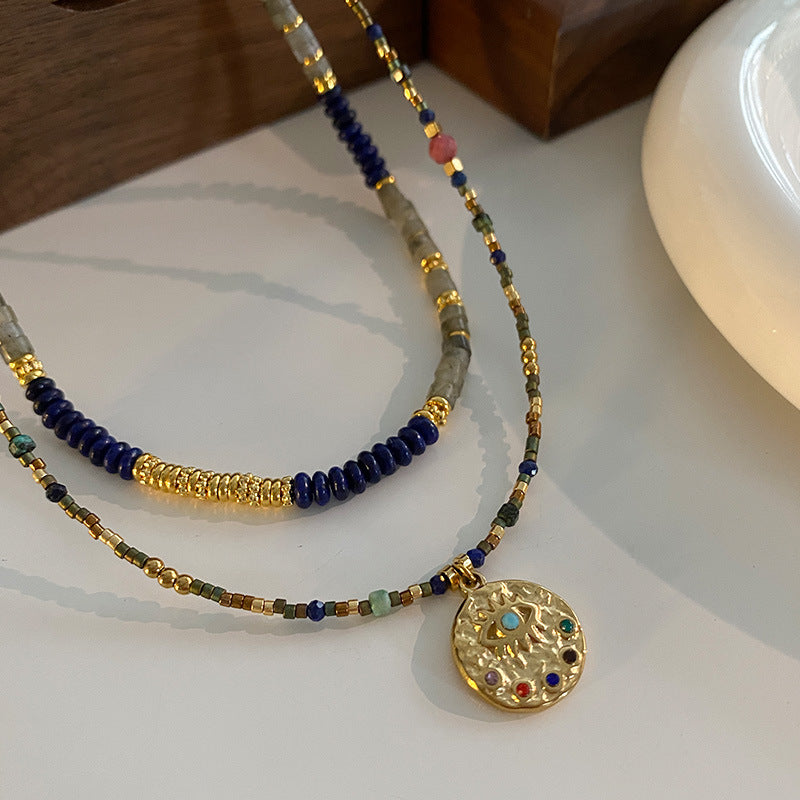Women's Retro Beaded Clavicle Necklace – Geometric Pendant | AdriaPulse