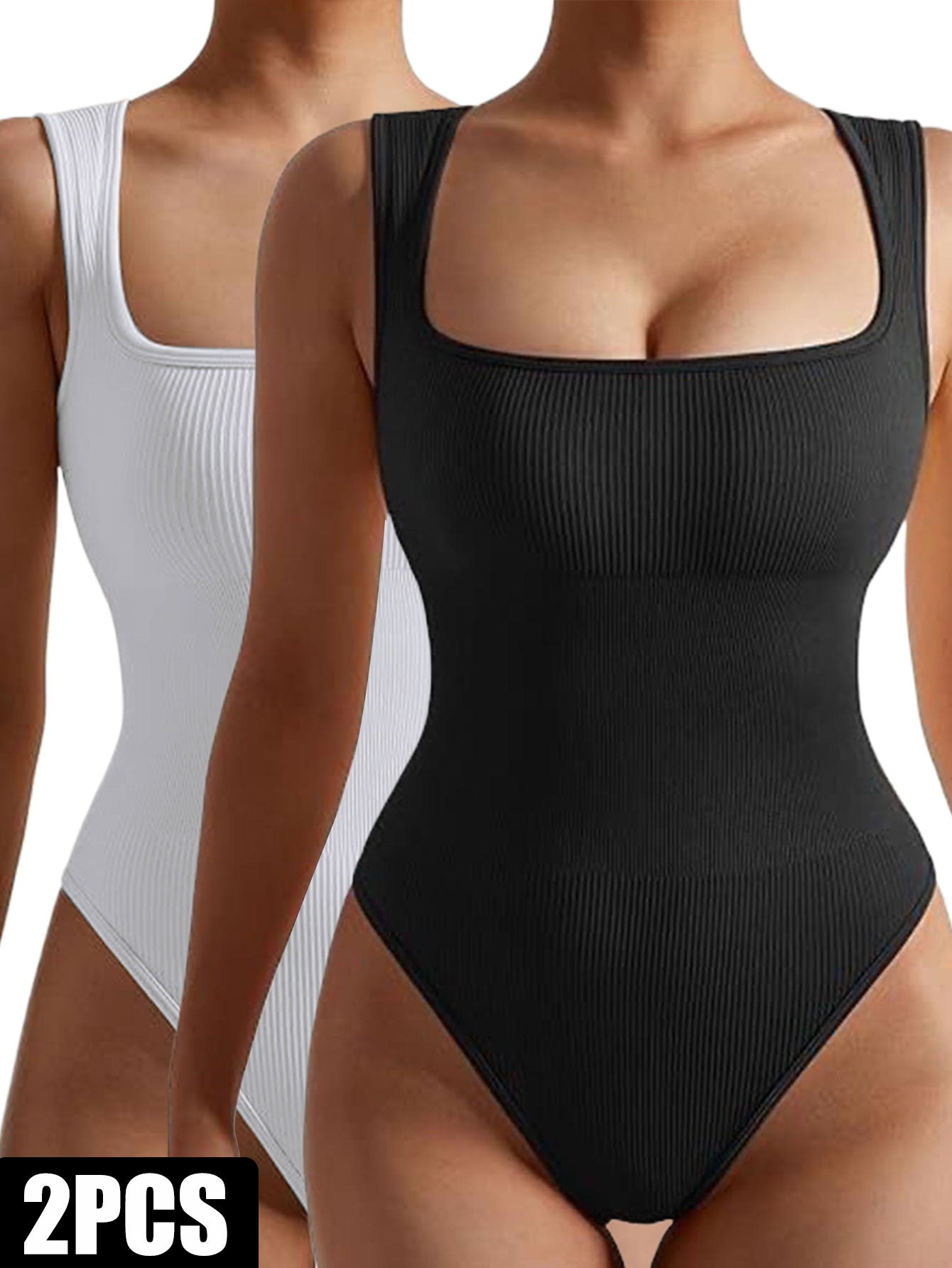 2-Pack Women's Seamless Ribbed Jumpsuit | One-Piece Workout Romper & Tank Bodysuit