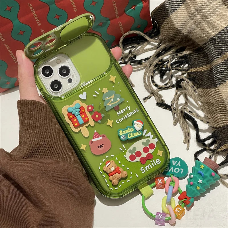 Christmas Phone Case – 3D Santa & Elk Pendant | iPhone XR to 15 Pro Max