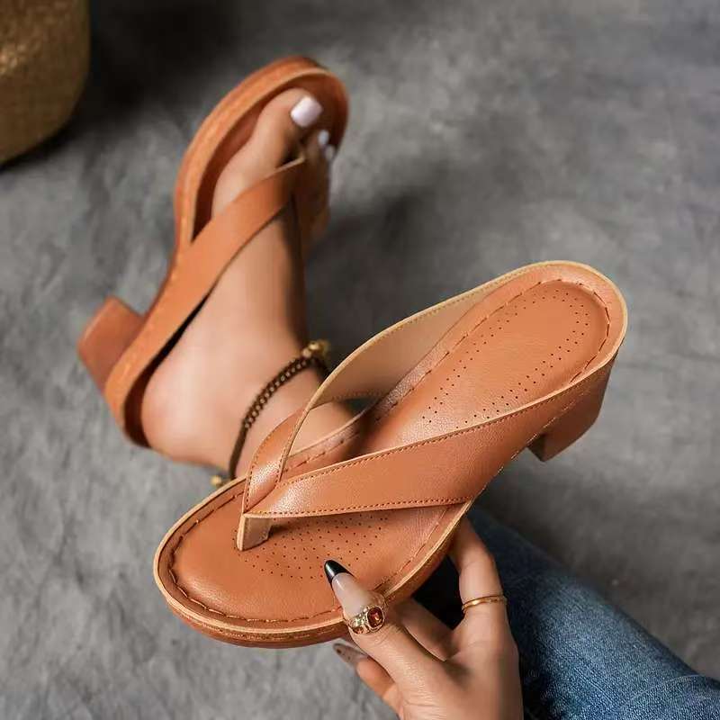 Square Heel Wedge Sandals Women Solid Color Slide Shoes AdriaPulse

