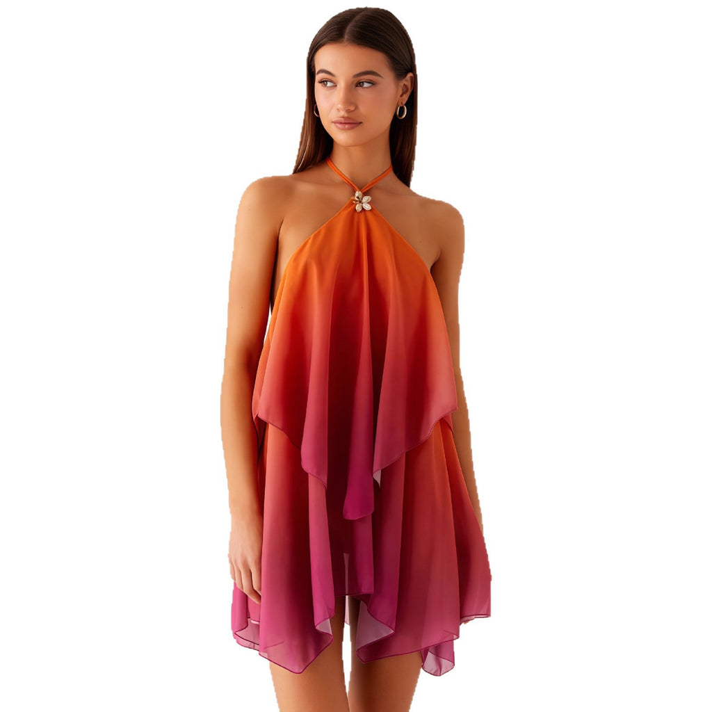 Mesh-Farbverlauf Neckholder-Kleid locker geschnitten