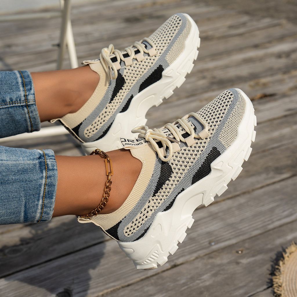 Flyknit Mesh Breathable Lace-Up Sneakers Women Walking Running Shoes AdriaPulse
