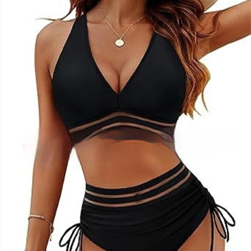 Women's Two-Piece Swimsuit Bikini Set Black Mesh – AdriaPulse