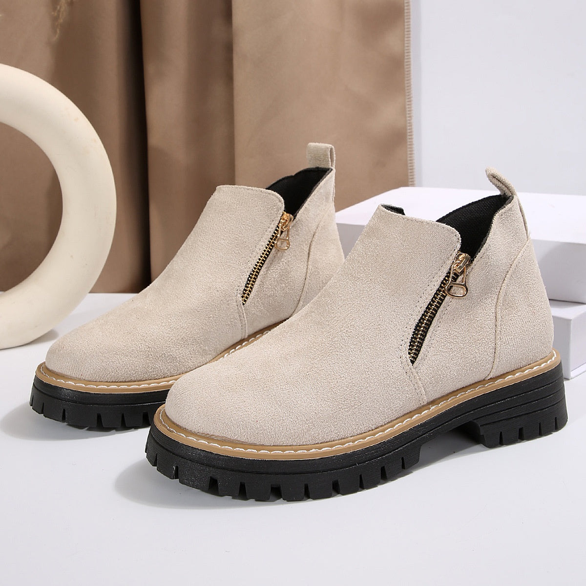 Women's Suede Chunky Ankle Boots – Block Heel Side Zipper | EU 36–43