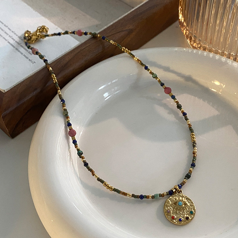 Women's Retro Beaded Clavicle Necklace – Geometric Pendant | AdriaPulse