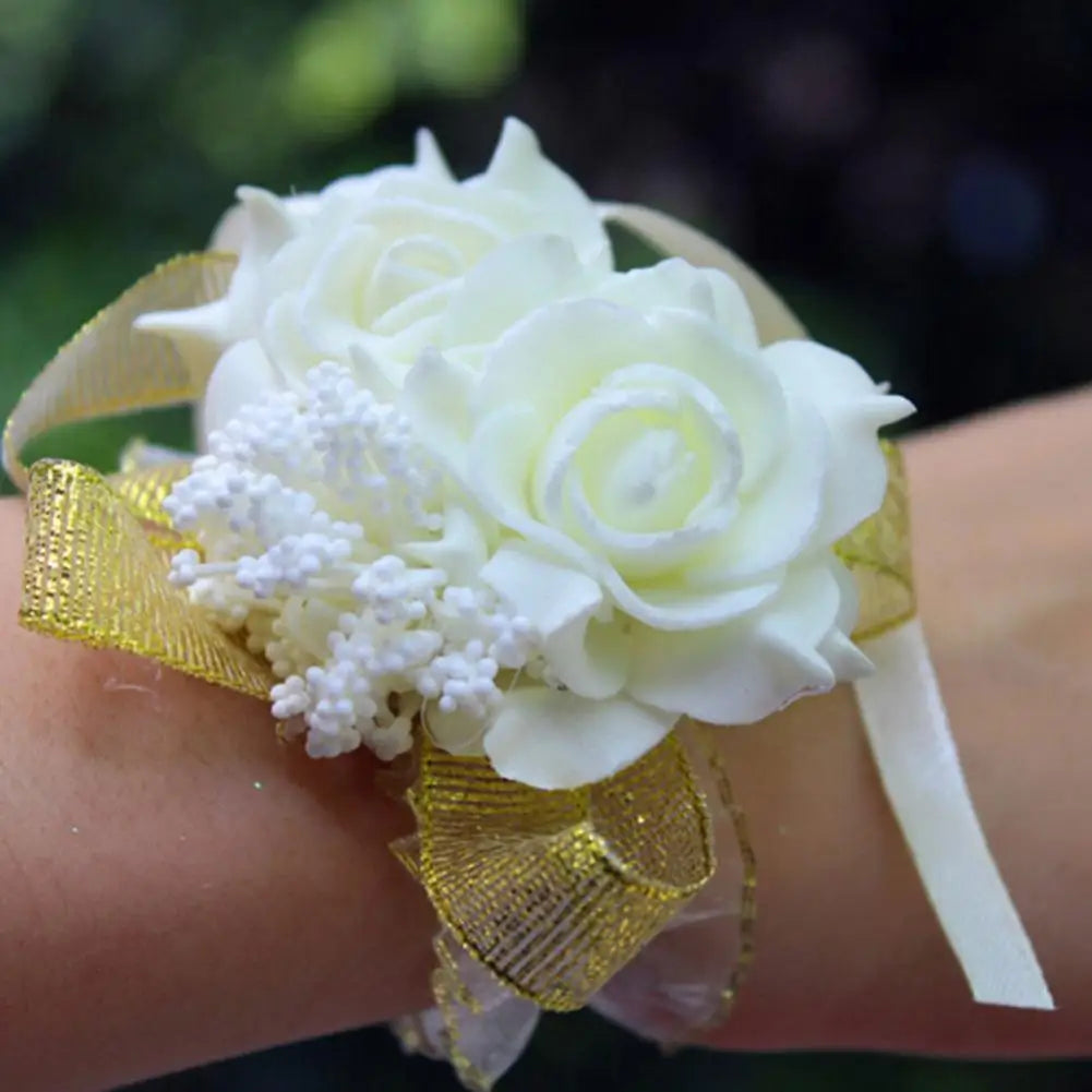 2026 Wedding Wrist Foam Rose Flower Bridal Bridesmaid Wrist Corsage Wedding Party Ribbon Bracelet Car Events
