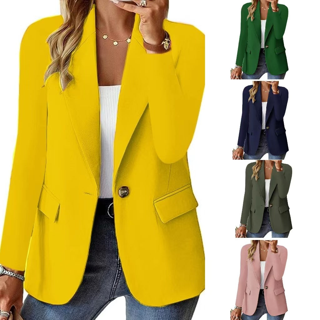 Blazer Décontracté Femme Manches Longues Couleur Unie Cardigan Décontracté Petite Veste de Costume Pour Femme Élégante Vêtement d'Extérieur de Bureau
