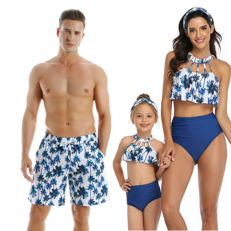 Parent-Child Matching Swimwear Set | Beach Shorts for Men, Women & Kids – Blue