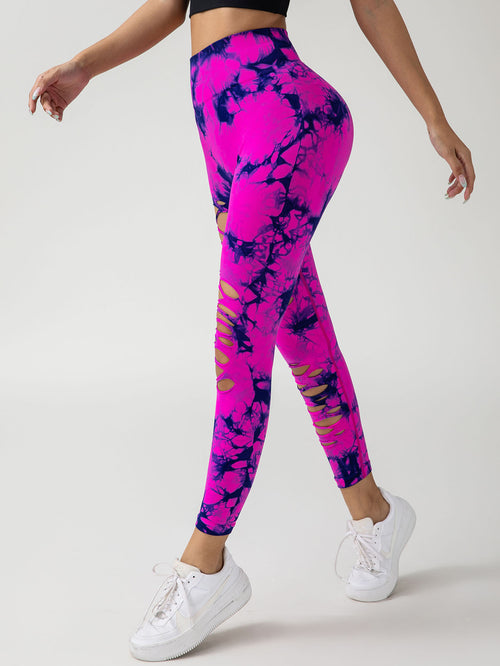 -Pack Hollow-Out Tie-Dye High-Waist Tummy Control Yoga Pants – Mixed Colors – Front View | AdriaPulse