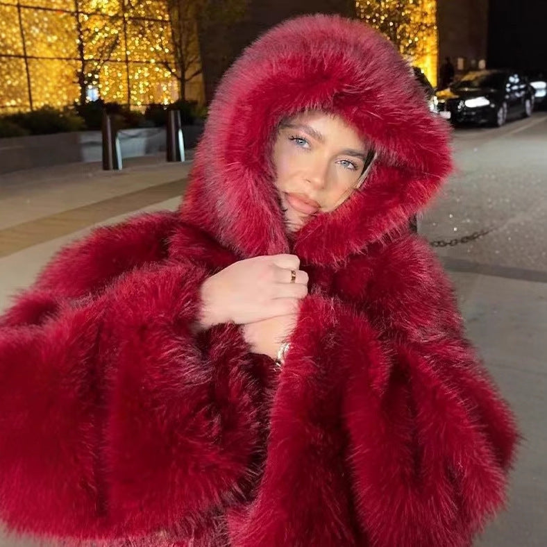 Manteau tendance dégradé en fausse fourrure pour femme – Automne-Hiver
