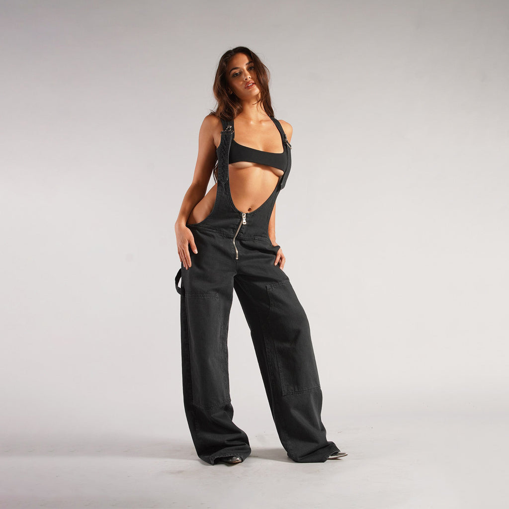 Salopette en jean à fermeture éclair Y2K avec poches, combishort à bretelles ample, streetwear, pantalon en jean, vêtements pour femmes