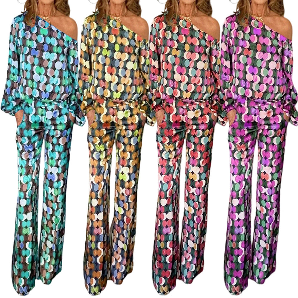 Digital Print Lantern Sleeve Suit – Women's 2-Piece Set