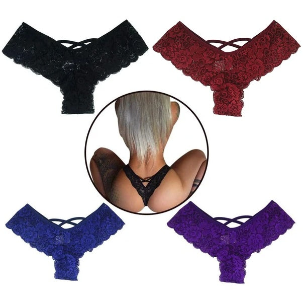 4-Pack Women's Sexy Lace Underwear Set – High Waist Thong & Brief Panties