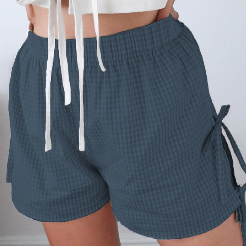Women's Plaid Lace-Up Shorts – Loose Y2K Elastic Waist Summer Pants