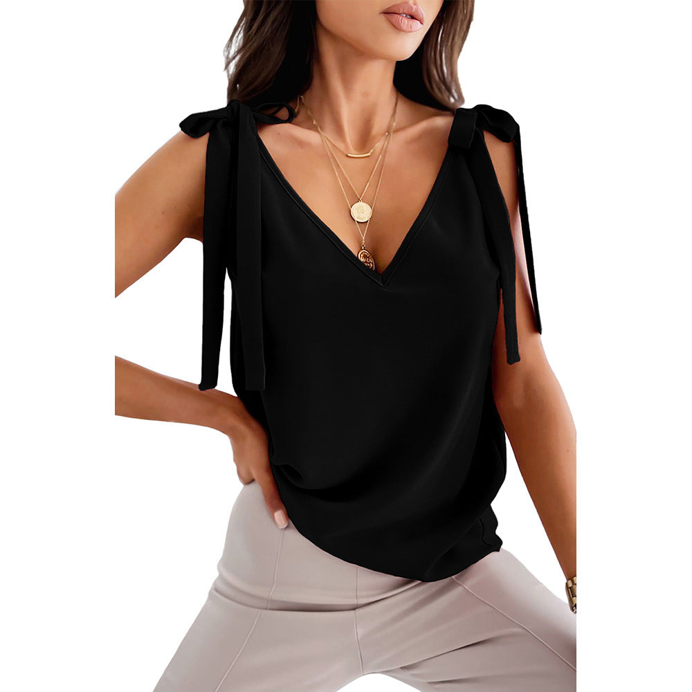 Bowknot Tie-Up Camisole Tank Top V-Neck Sleeveless Women – AdriaPulse"