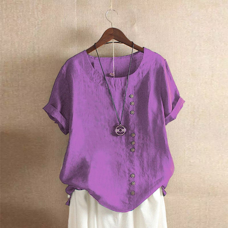 Women's Cotton Linen Short Sleeve T-Shirt Casual Spliced – AdriaPulse"