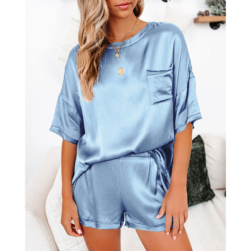 Silk Short Sleeve Pajama Set | Soft Loungewear Top & Shorts – Women