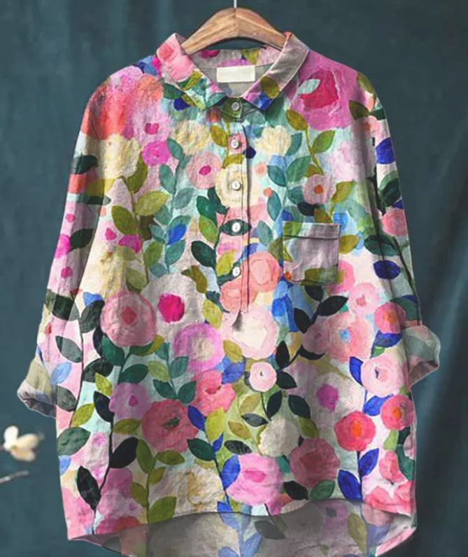 Casual Graffiti Print V-neck Single-button Long-sleeved Shirt