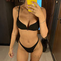 Women's V-Neck Bikini Set Black Two-Piece Swimsuit – AdriaPulse