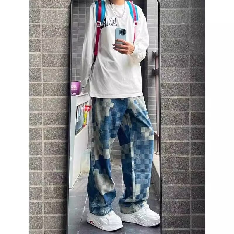 Men's Loose Fit American Style Printed Denim Jeans Street Fashion – AdriaPulse