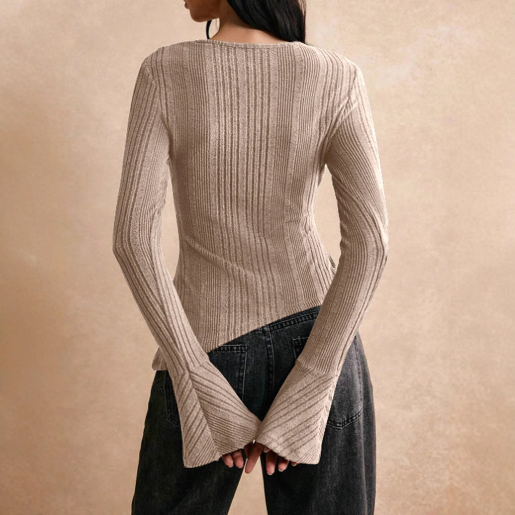 Women's Casual Stitching Long Sleeve Button T-Shirt Slim Fit Light Gray Black Pink Khaki – AdriaPulse"