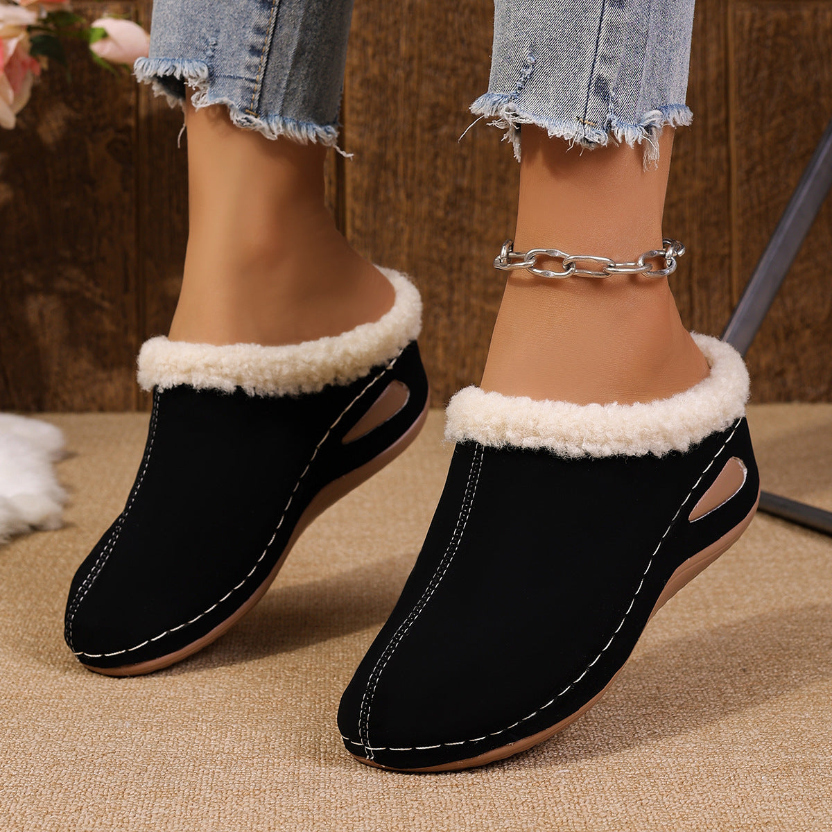 Plüsch-Keilsandaletten für Damen – Outdoor-Gartensandalen
