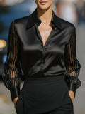Women's Satin Long Sleeve Loose Shirt Black – AdriaPulse