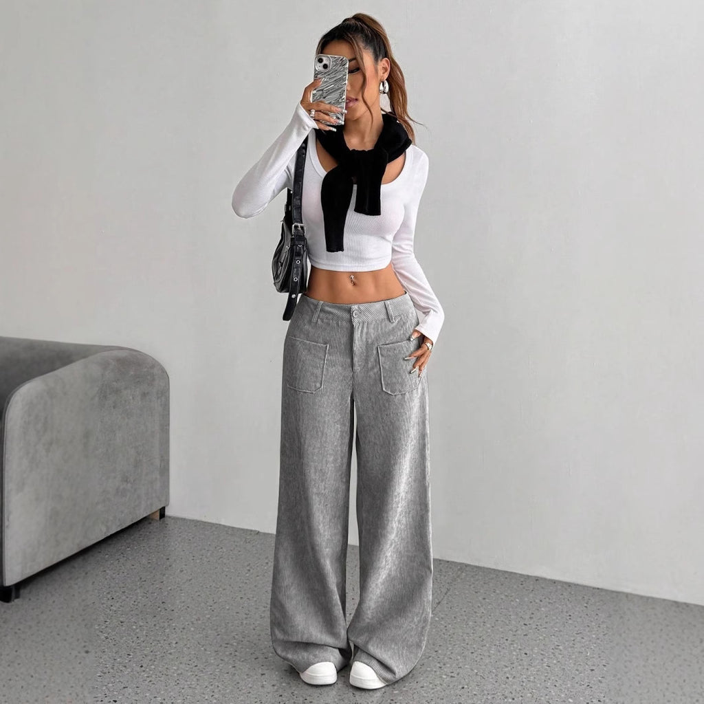 Women's Corduroy Wide Leg Pants – Apricot S | AdriaPulse