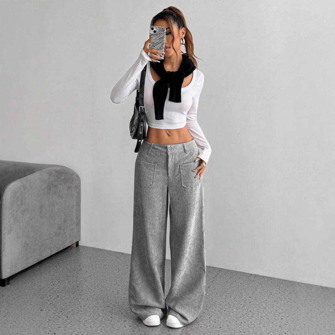 Women's Corduroy Wide Leg Pants – Apricot S | AdriaPulse