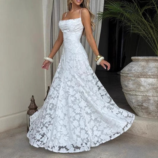 Robe longue sans manches en mousseline dos nu | Taille haute pour femme – Style d'été élégant