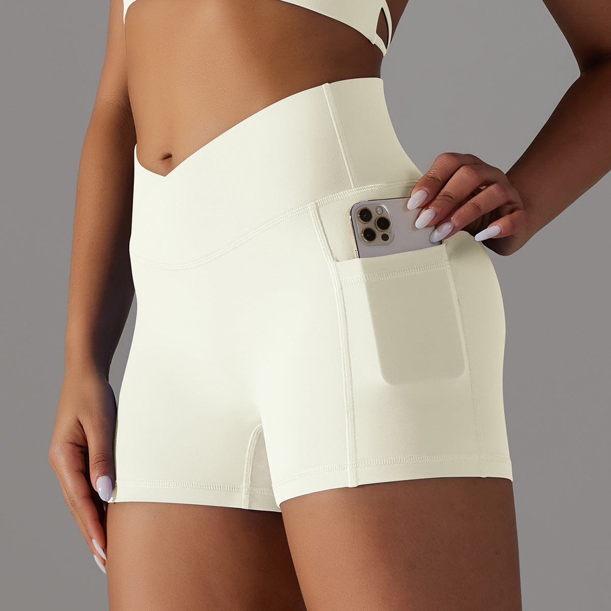 Short de yoga avec poche pour téléphone | Short de fitness pour femmes anti-humidité
